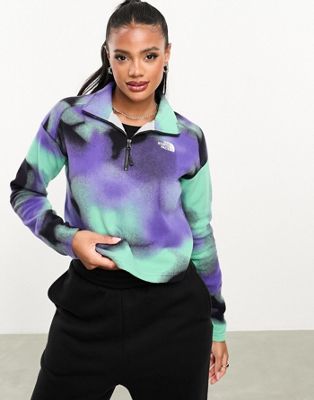 The North Face Glacier cropped 1/4 zip fleece in blue marble print Exclusive at ASOS
