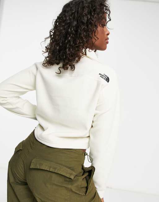 The North Face Glacier cropped 1/4 zip fleece in cream, 3 of 4