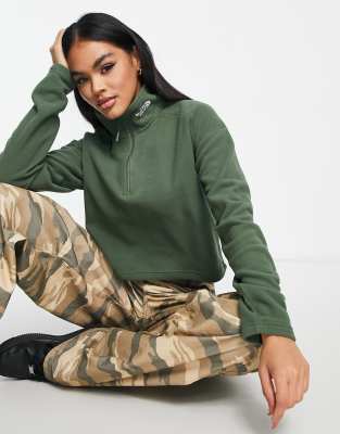 The North Face Glacier cropped 1/4 zip fleece with neck logo in khaki Exclusive at ASOS - ASOS Price Checker