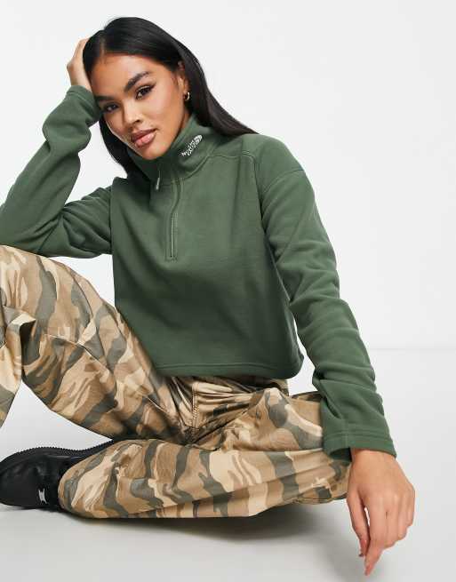 The North Face Cropped 1/4 Zip Sherpa Fleece In Khaki Exclusive At ASOS- Green for Women