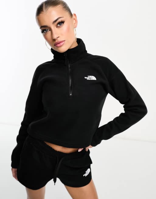 The North Face cropped high pile fleece in black