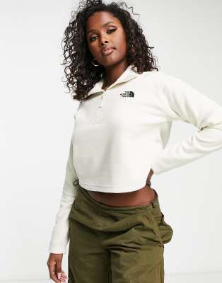 The North Face Glacier cropped fleece 1/4 zip in cream-White