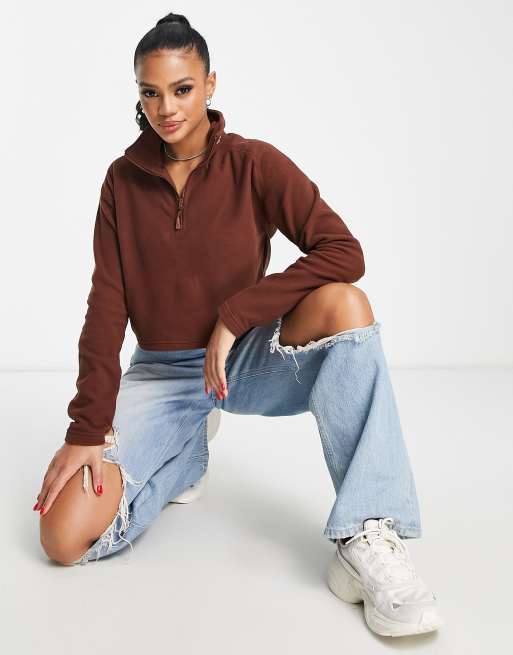 The North Face - Glacier - Cropped fleece met 1/4-rits en logo in de hals in bruin, exclusief bij ASOS