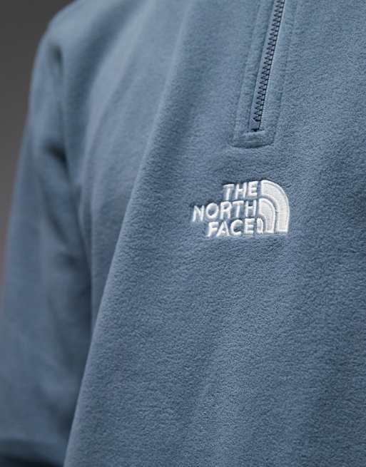 The North Face Glacier Embroidered Logo 1/4 zip sweatshirt in blue, 5 of 5
