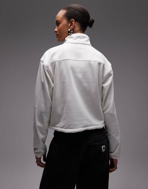 The North Face Glacier fleece 1/2 zip short jacket in off white, 4 of 4