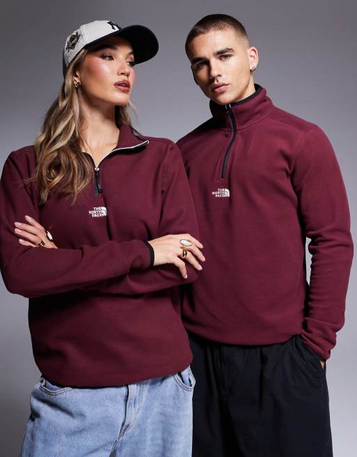 The North Face - Glacier - Fleece met 1/4 rits en logo in het midden in bordeauxrood