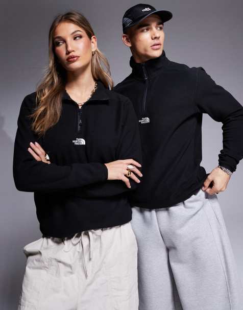 The North Face - Glacier - Fleece met 1/4 rits en logo in het midden in zwart - view 1
