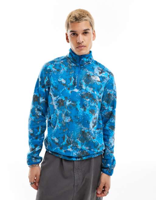 The North Face - Glacier - Fleece met 1/4 rits en logo in mosblauw met camouflageprint