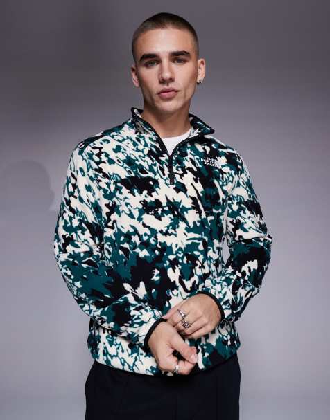 The North Face – Glacier – Fleece-Pullover in Grün mit kurzem Reißverschluss und Gitterprint - view 1