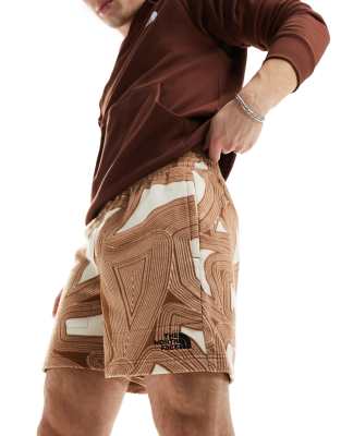 The North Face Glacier fleece shorts in brown geo print Exclusive at ASOS