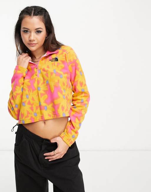 The North Face - Glacier - Gul cropped fleece med lynlås i halsen og blomsterprint - Kun hos ASOS