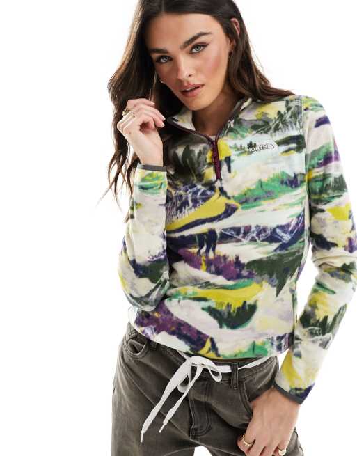 The North Face – Glacier – Landskapsmönstrad fleece med 1/4-lång dragkedja och logga