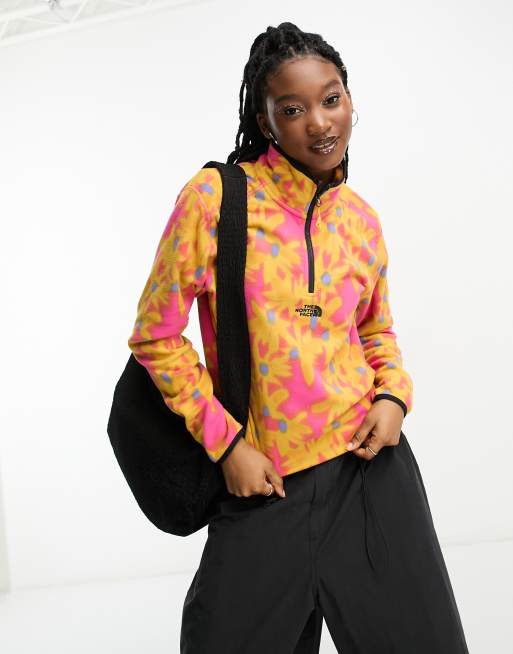 The North Face - Glacier - Oversized fleece med 1/4 lynlås og gult blomsterprint - Kun hos ASOS