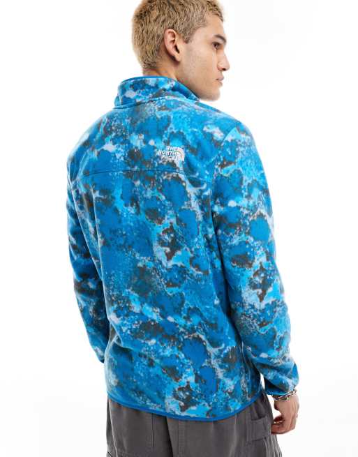 The North Face - Glacier - Pile con logo e zip corta blu muschio con stampa mimetica, 2 di 4