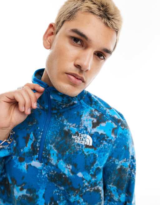 The North Face - Glacier - Pile con logo e zip corta blu muschio con stampa mimetica, 3 di 4