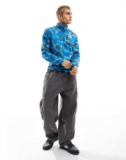 The North Face - Glacier - Pile con logo e zip corta blu muschio con stampa mimetica, 4 di 4