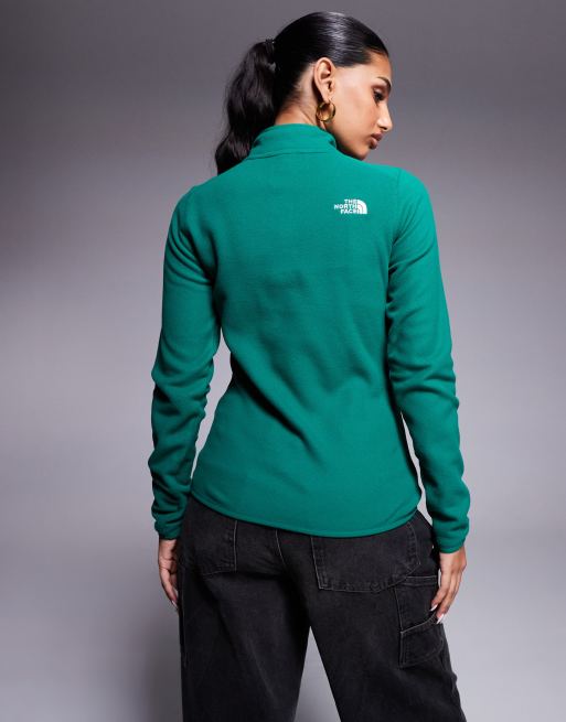 The North Face Glacier quarter zip logo fleece in green ASOS