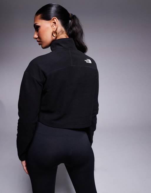 The North Face - Glacier - Sort cropped fleece-trøje med 1/4 lynlås og logo, 4 af 4