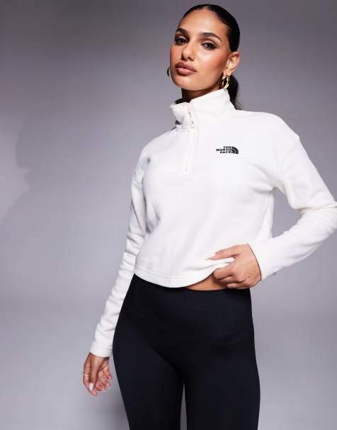 The North Face – Glacier – Vit fleece i kort design med 1/4-lång dragkedja och logga - view 1