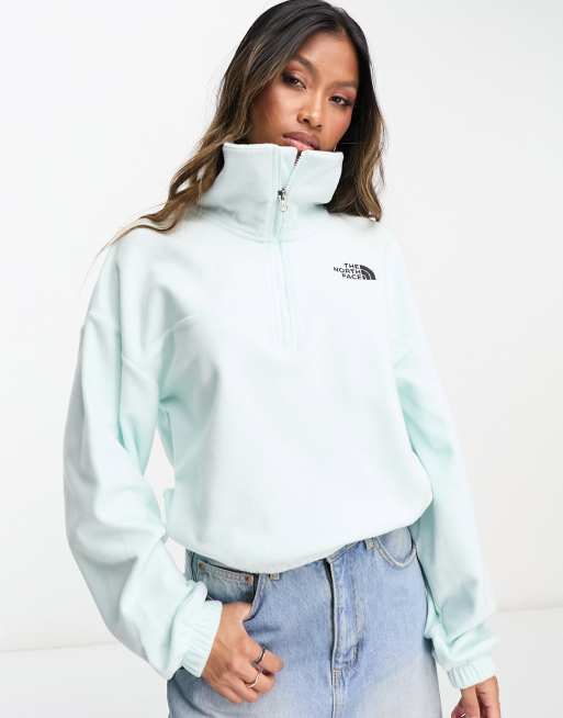 The North Face Glacier wide neck boxy 1/4 zip fleece in light blue ...