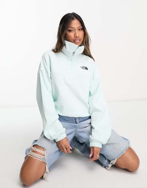 The North Face Glacier wide neck boxy 1/4 zip fleece in light blue  Exclusive at ASOS