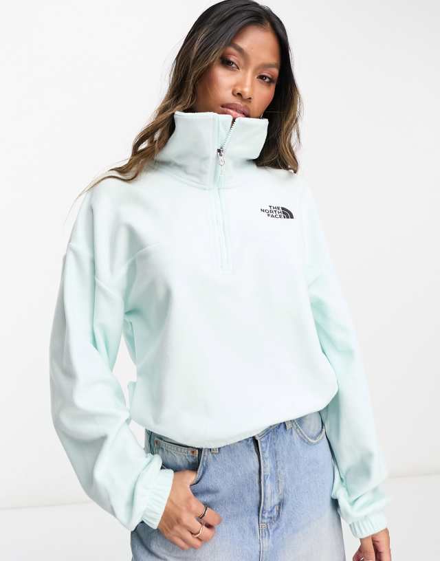 The North Face Glacier wide neck boxy 1/4 zip fleece in light blue Exclusive to ASOS