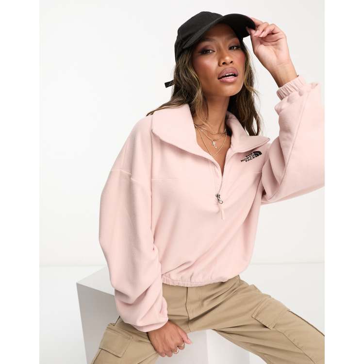 The North Face Glacier wide neck boxy 1/4 zip fleece in pink Exclusive at  ASOS | ASOS