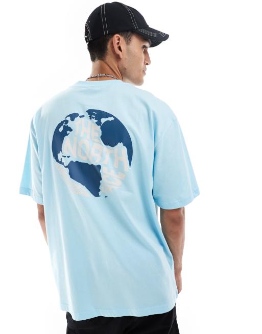The North Face Globe back print oversized t-shirt in light blue ASOS