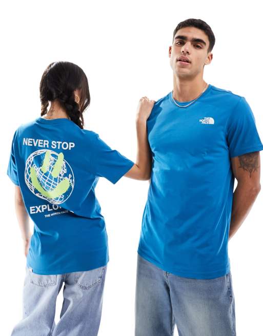 The North Face - Globe - T-shirt met print op de achterkant in blauw, Exclusief bij ASOS