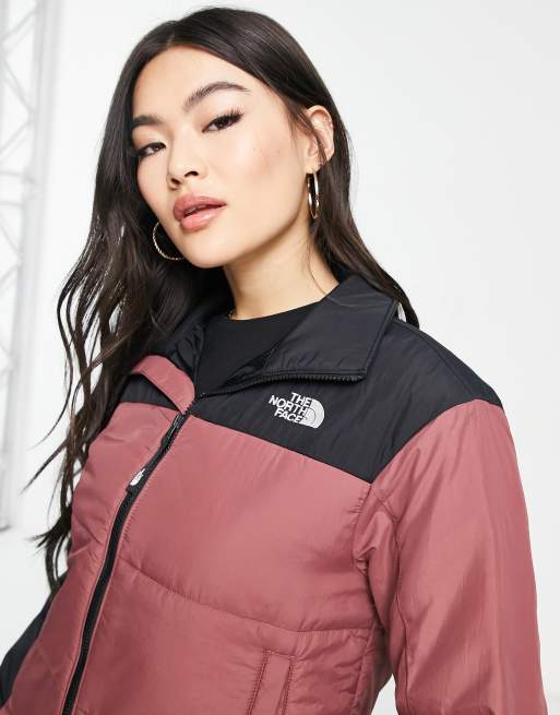 Pink and black north face coat sale