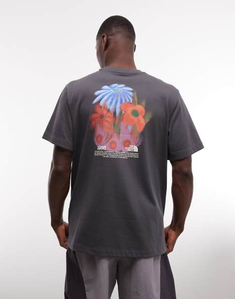 The North Face – Grå, avslappnad t-shirt med 1966-blomtryck baktill - view 1