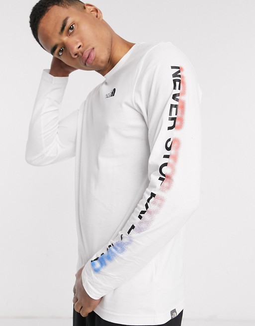 The North Face Graphic Flow long sleeve t-shirt in white