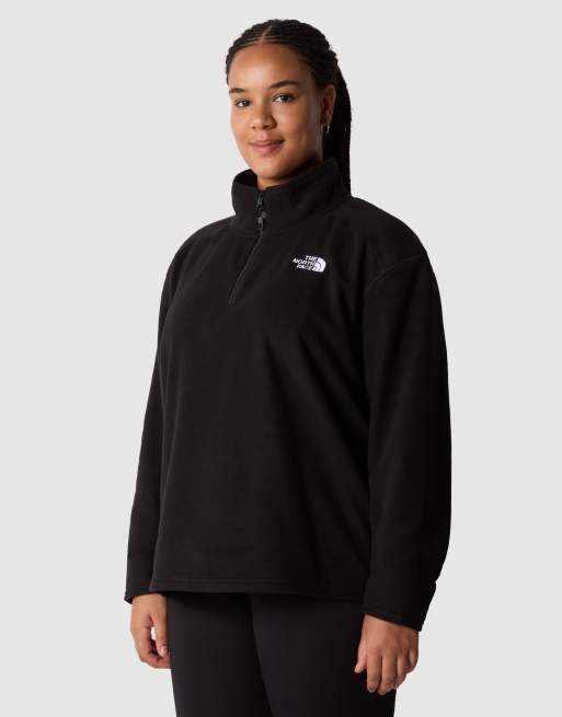 The North Face – Große Größen – Glacier – Fleece-Oberteil in Schwarz mit kurzem Reißverschluss
