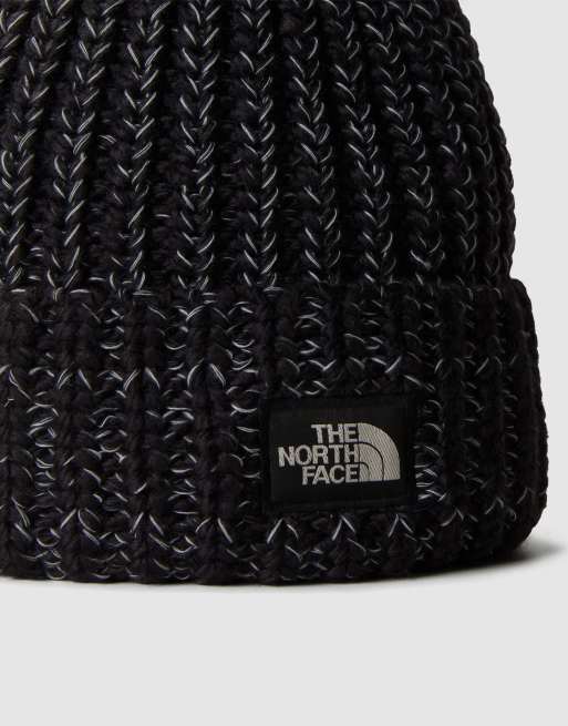 The North Face - Grofgebreide cabin beanie in zwart met wit, 2 van 3