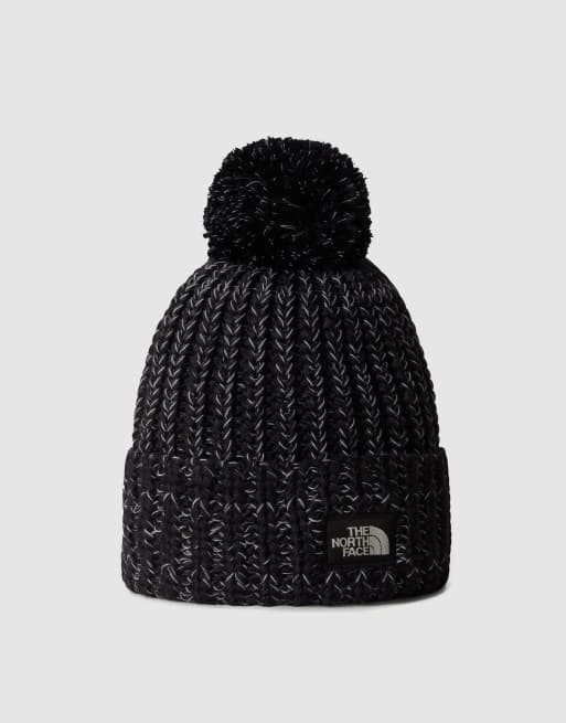 The North Face - Grofgebreide cabin beanie in zwart met wit, 3 van 3
