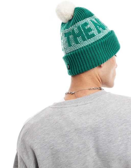 The North Face – Grön mössa med retrologga och tofs, 4 av 4
