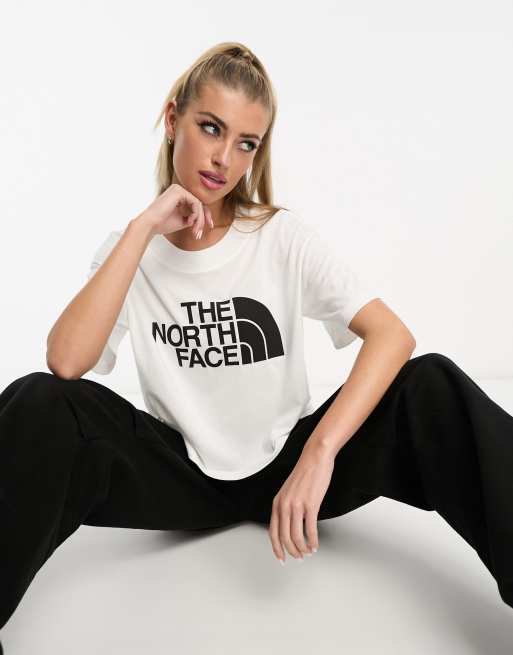 The North Face Half Dome cropped chest print T shirt in white