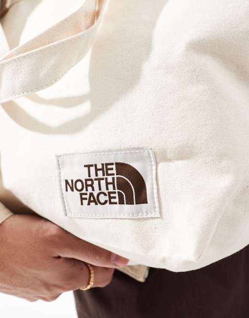 The North Face Half Dome large logo tote bag in off white