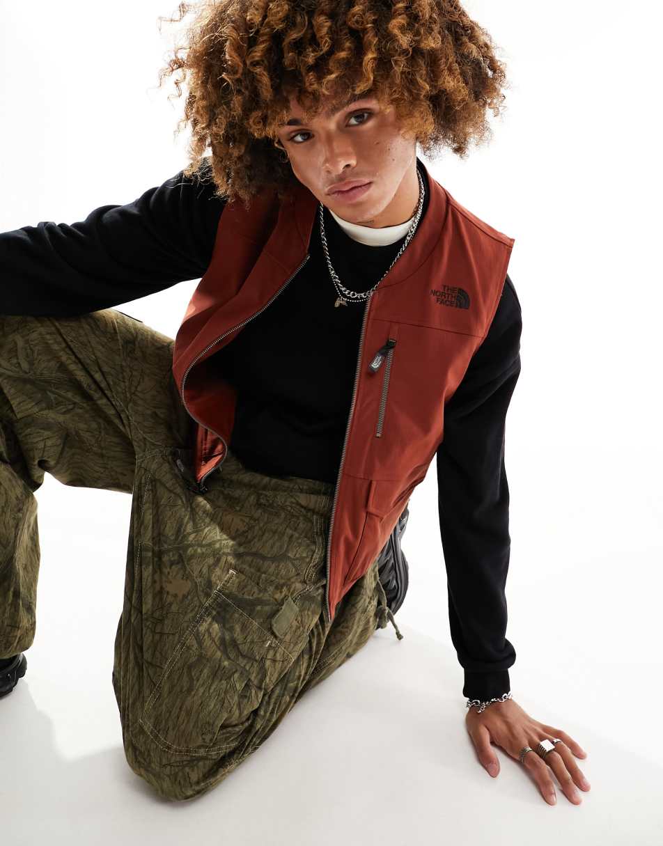 The North Face Heritage cotton zip up utility vest in brown