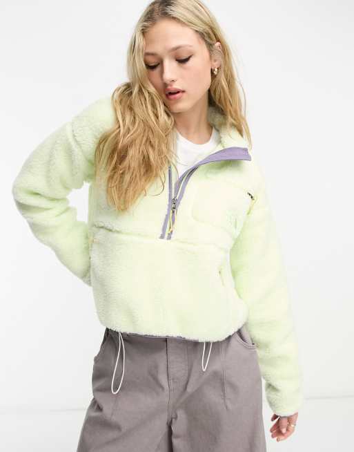 Green fuzzy north face jacket discount