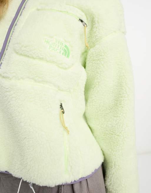 Green fuzzy north face jacket discount