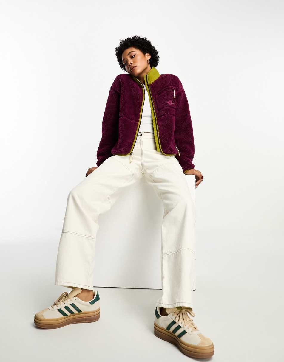 The North Face Heritage Extreme Pile zip up fleece jacket in burgundy 2