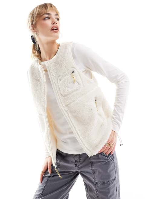 The North Face Heritage Extreme Pile zip up fleece vest in cream