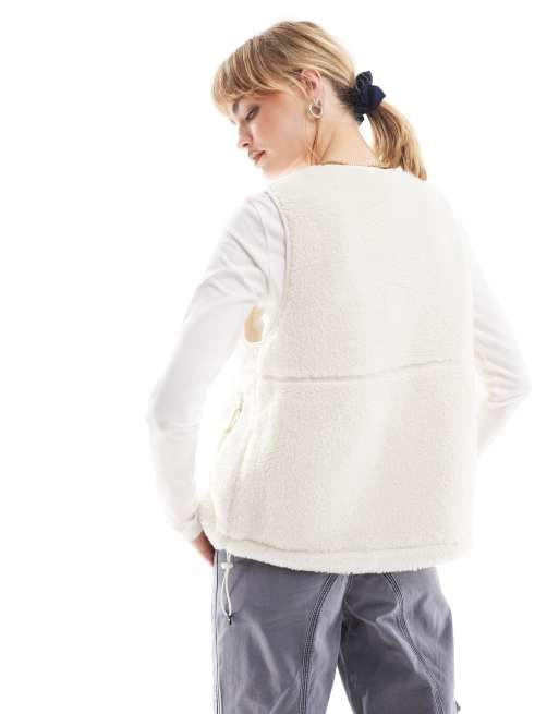 North face furry fleece vest vintage white shop