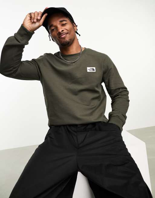The North Face Heritage logo patch sweatshirt in khaki 