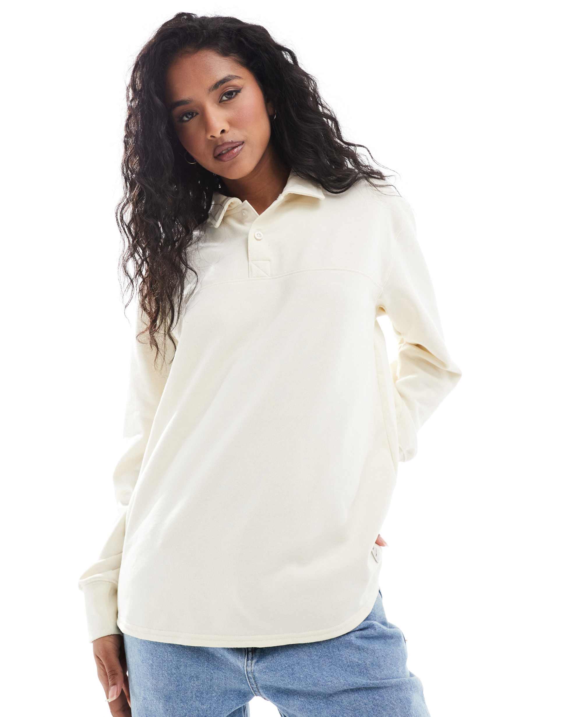 the north face heritage long sleeve rugby t-shirt in off white