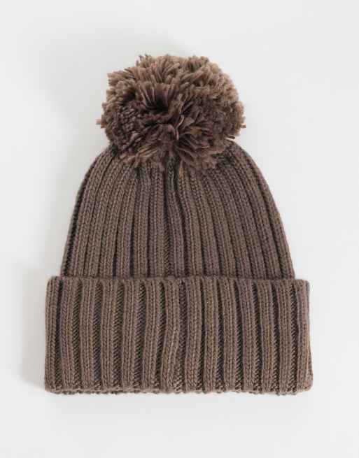 The North Face Heritage ski beanie met pompon in bruin en oranje, 3 van 3
