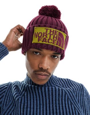 The North Face Heritage Ski Tuke chunky knit beanie in burgundy-Red