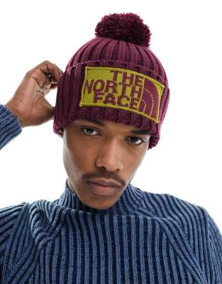 The North Face Heritage Ski Tuke chunky knit beanie in burgundy