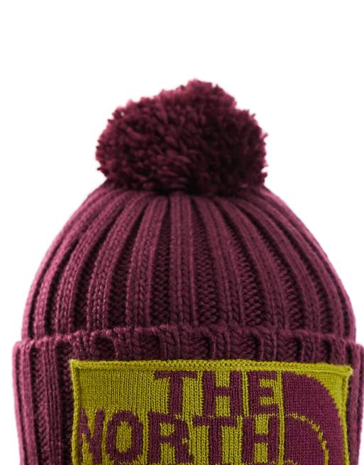 The North Face Heritage Ski Tuke chunky knit beanie in burgundy, 2 of 4